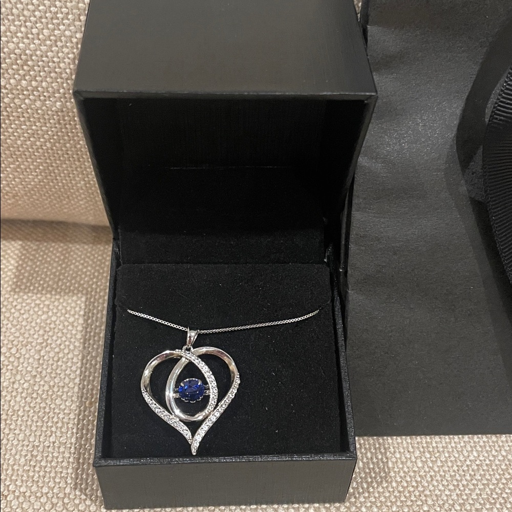 Blue & White Lab-Created Sapphire Heart  Necklace Sterling "Unstoppable Love" - Picture 2 of 15